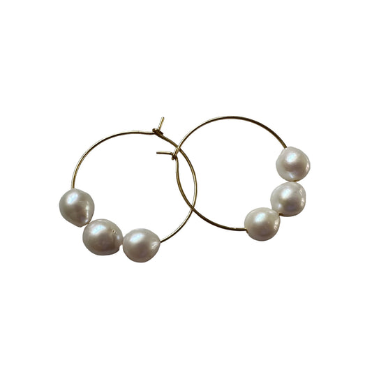 GRACE TRIO PEARL HOOPS - Gold