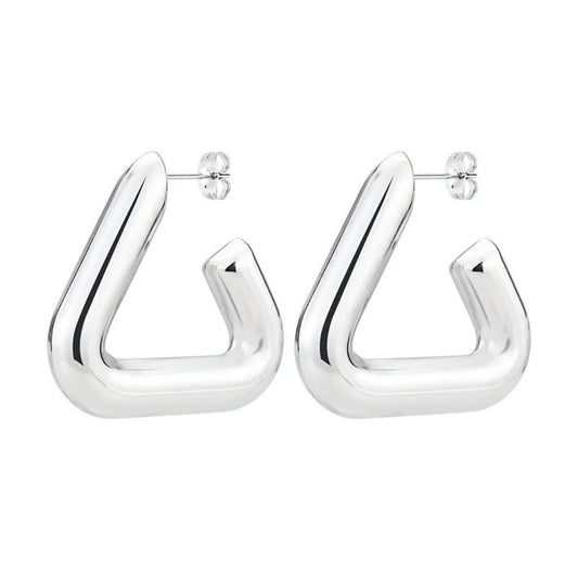 SELENA TRIANGLE HOOP EARRINGS - Silver