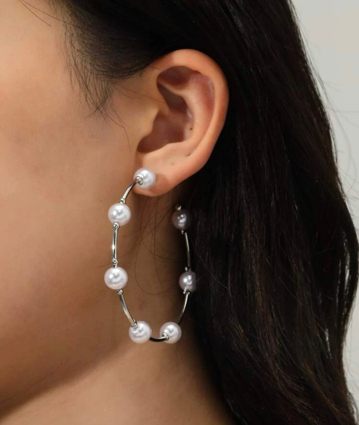 SERINA PEARL HOOPS - Silver